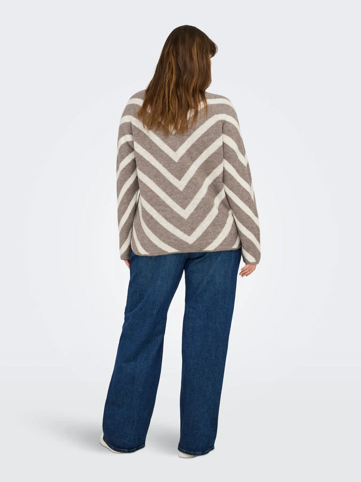 Taupe Trui Met Chevronstrepen
