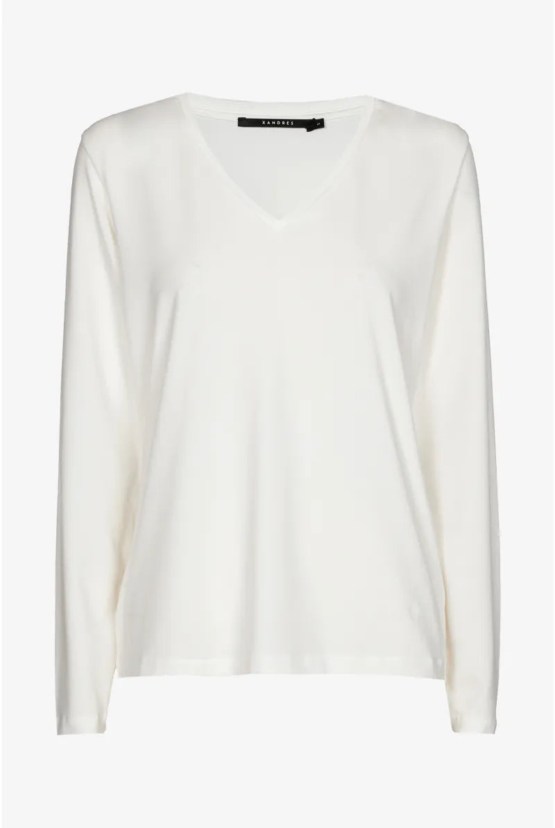T-shirt met V-hals en Lange Mouwen