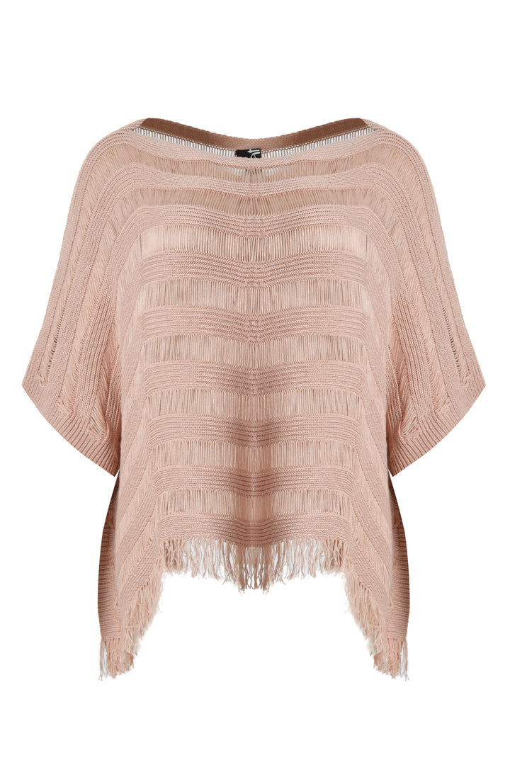 Poederroze Gehaakte Top Met Franjes