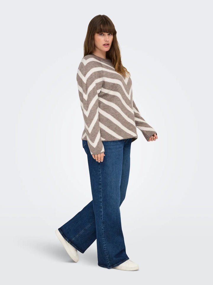 Taupe Trui Met Chevronstrepen