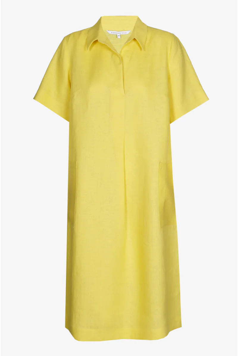 Linnen Jurk met Zakken in Citrusgeel
