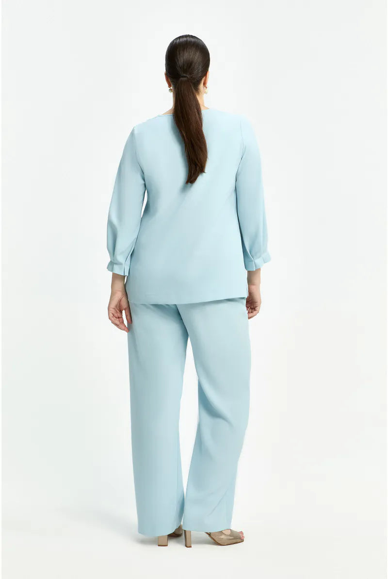 Lichtblauwe Blouse met V-hals