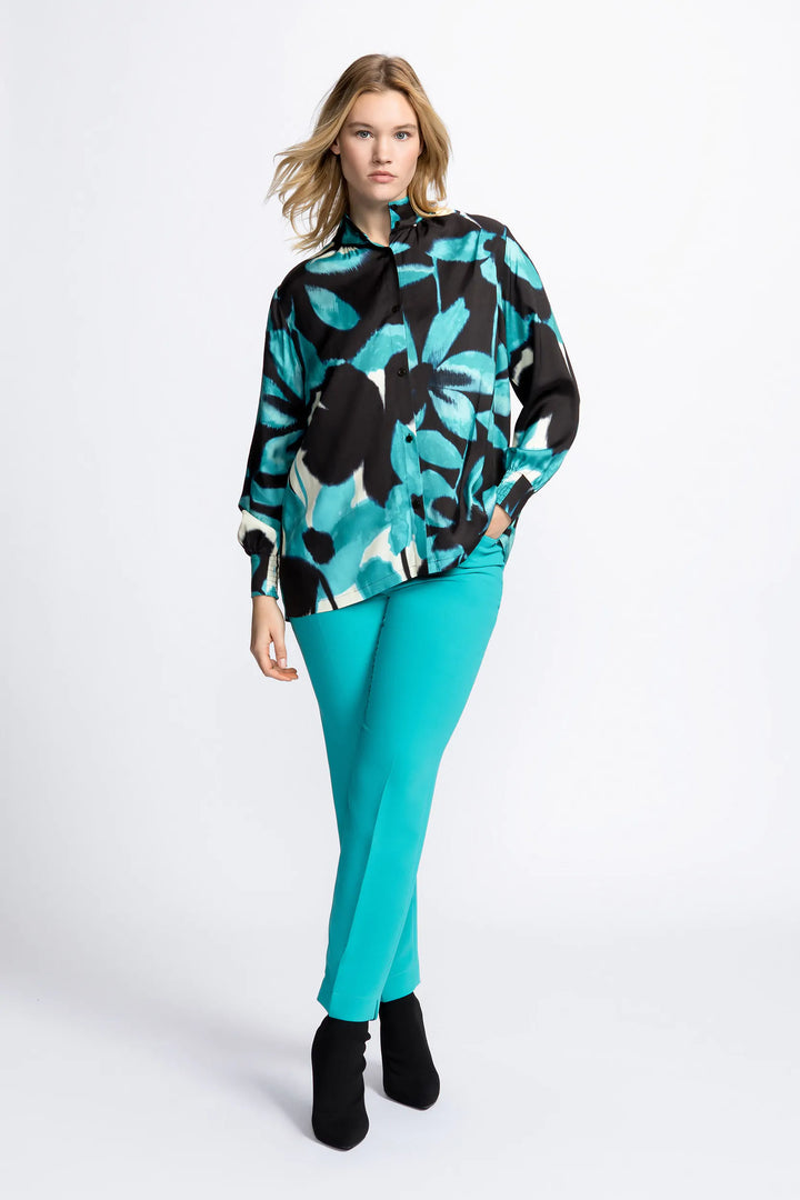 pool blue blouse with floral print
