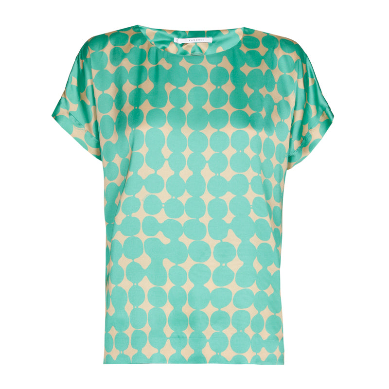 satijnen blouse met fresh mint print-xandres-