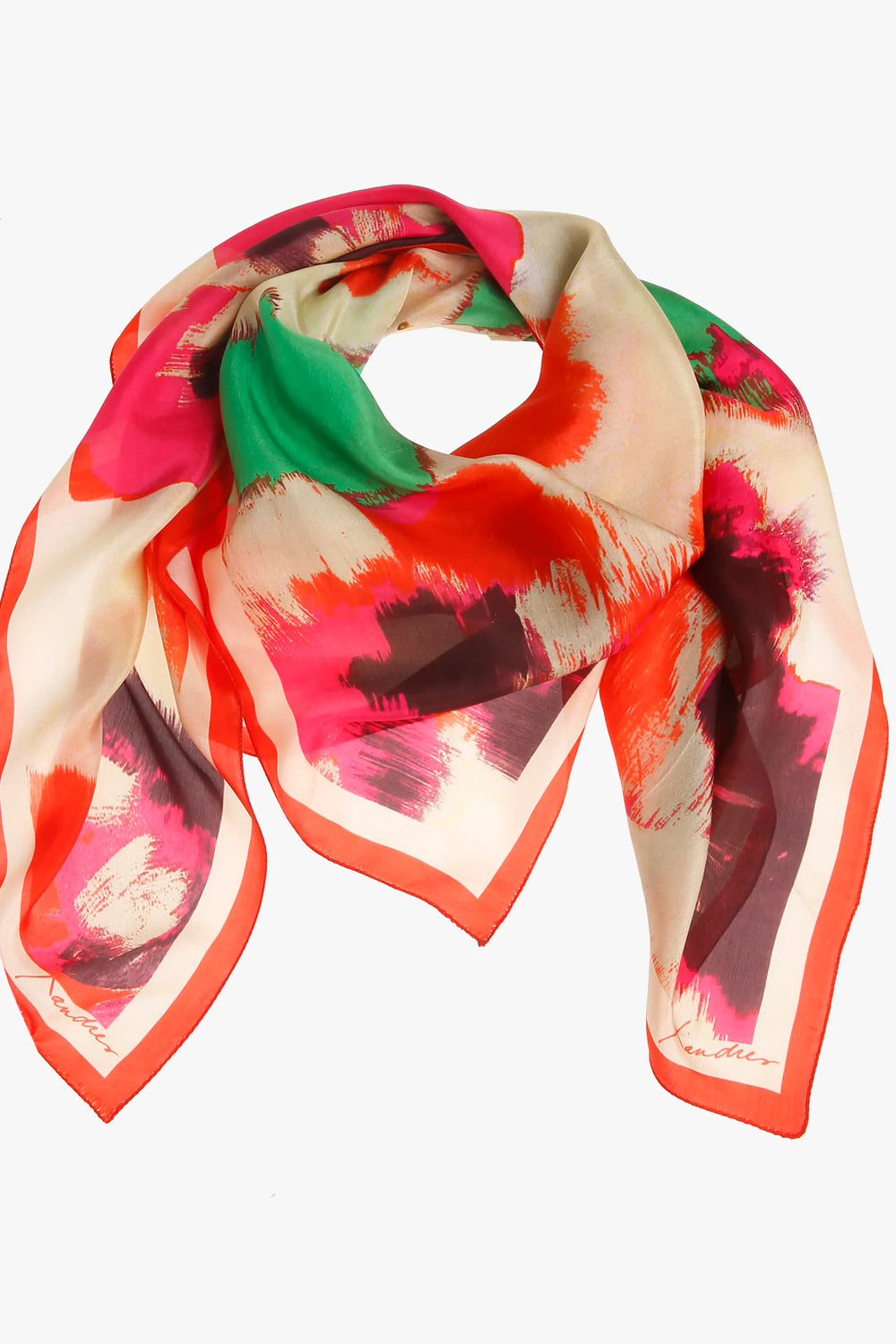 zijde sjaal met prachtig motief-xandres-silk-flower-scarf-papaya
