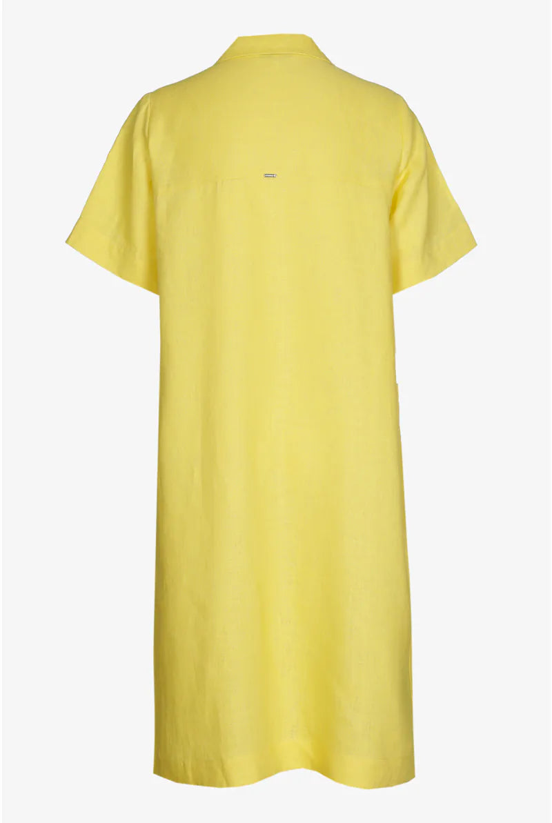 Linnen Jurk met Zakken in Citrusgeel