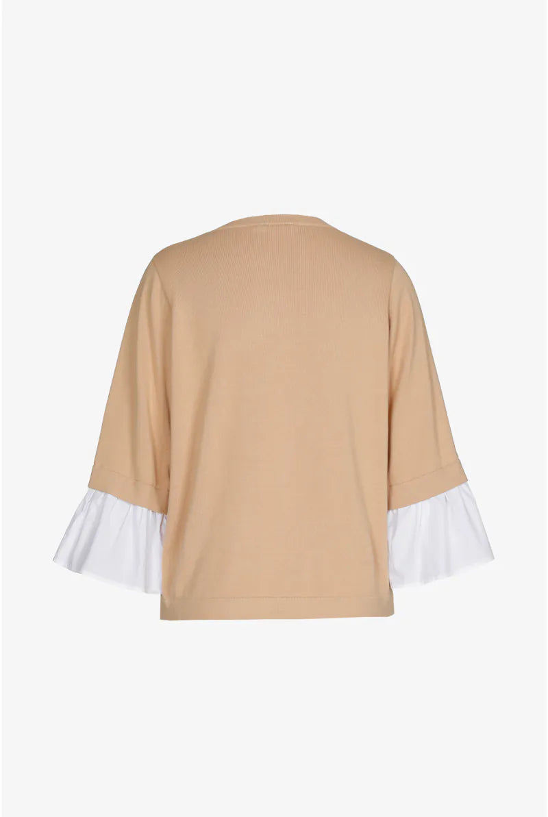Beige Trui met Volantmouw