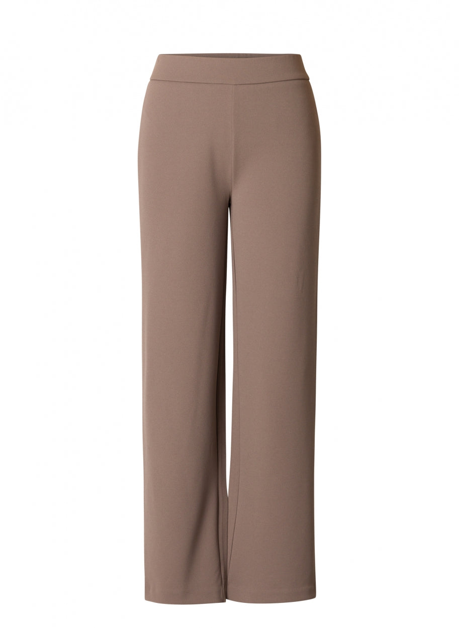 taupe wide trousers with an elastic waistband