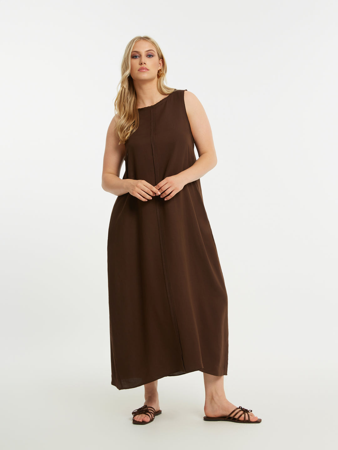 Bruine Maxi Jurk Met Zakken