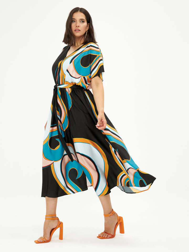 zwarte jurk met geometrische print-mat fashion-