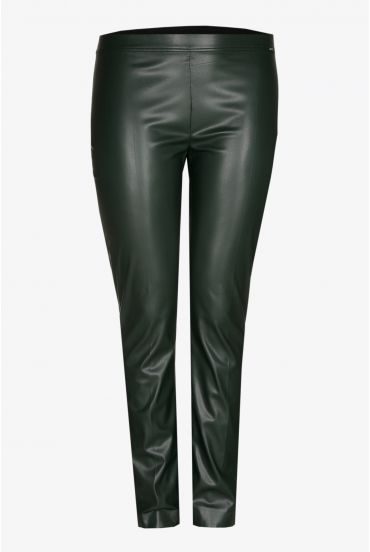 faux leather broek met rechte pijpen in flessengroen