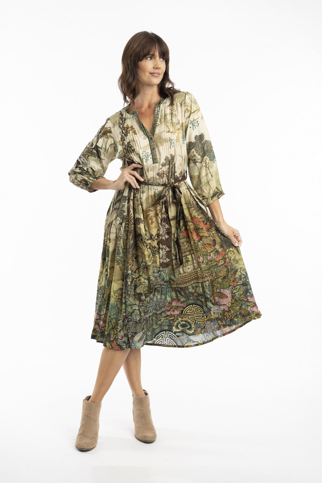 Elegante Midi Jurk Met Oosterse Print
