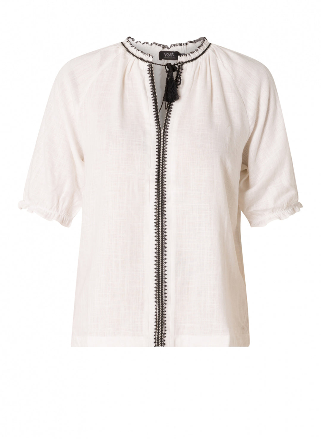 witte blouse met zwarte bies - yesta - - grote maten - dameskleding - kledingwinkel - herent - leuven