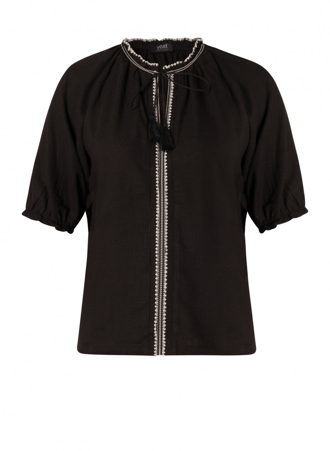 zwarte blouse met witte bies - yesta - - grote maten - dameskleding - kledingwinkel - herent - leuven