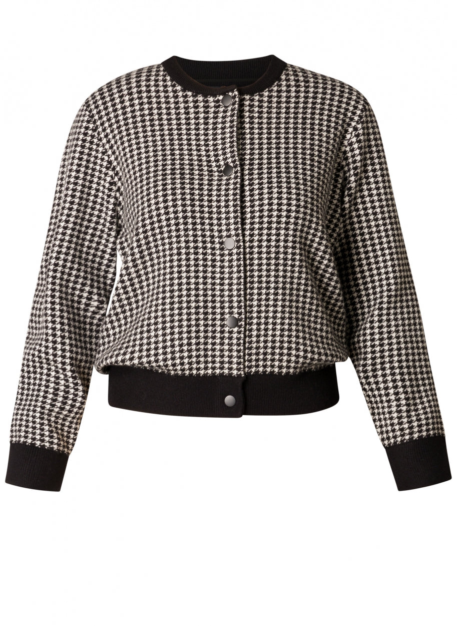 Cardigan Met Zwart-Ecru Pied-De-Poule Patroon En Knoopsluiting | Grote Maten Mode bij Axent