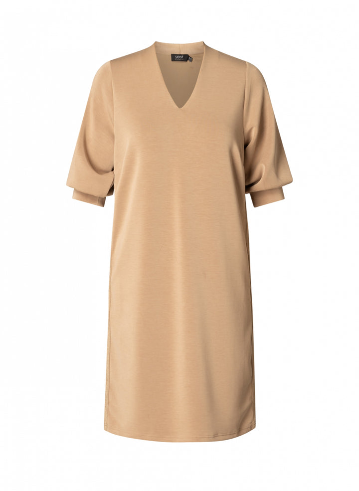 Beige Sweatdress Met V-hals