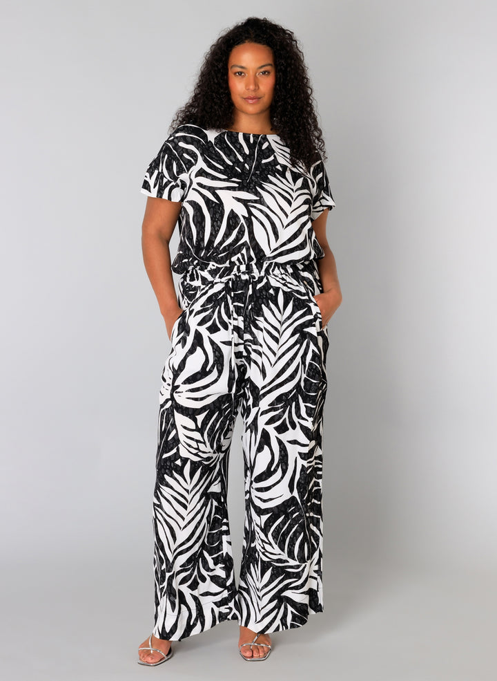Zwart-witte Broek Met Bladprint