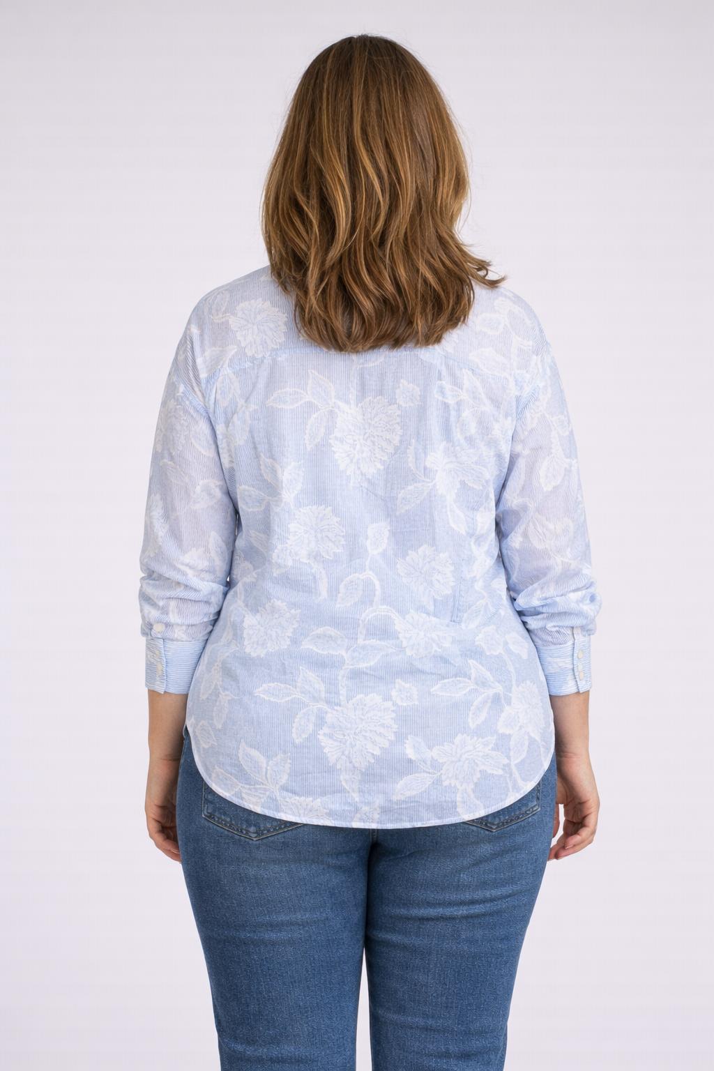 Blauw-Witte Katoenen Blouse Bloemen