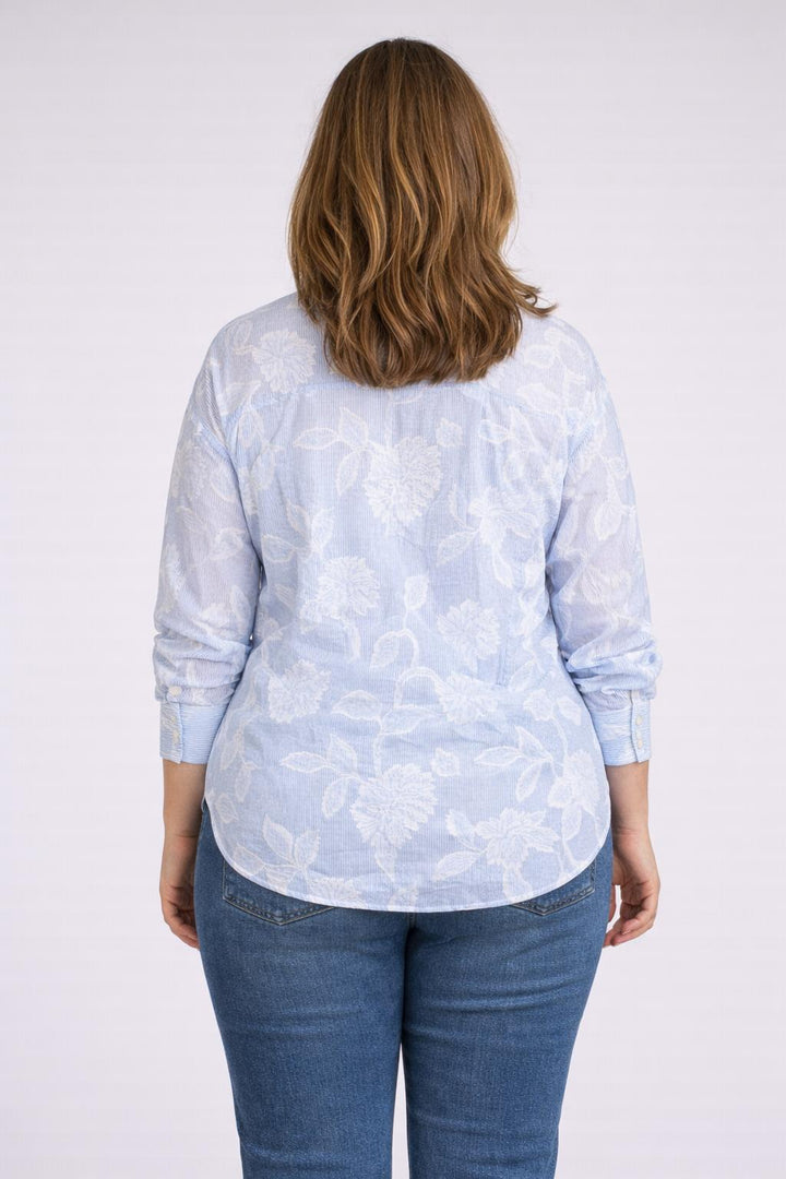 Blauw-Witte Katoenen Blouse Bloemen