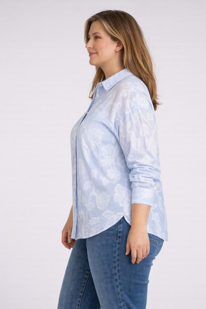 Blauw-Witte Katoenen Blouse Bloemen