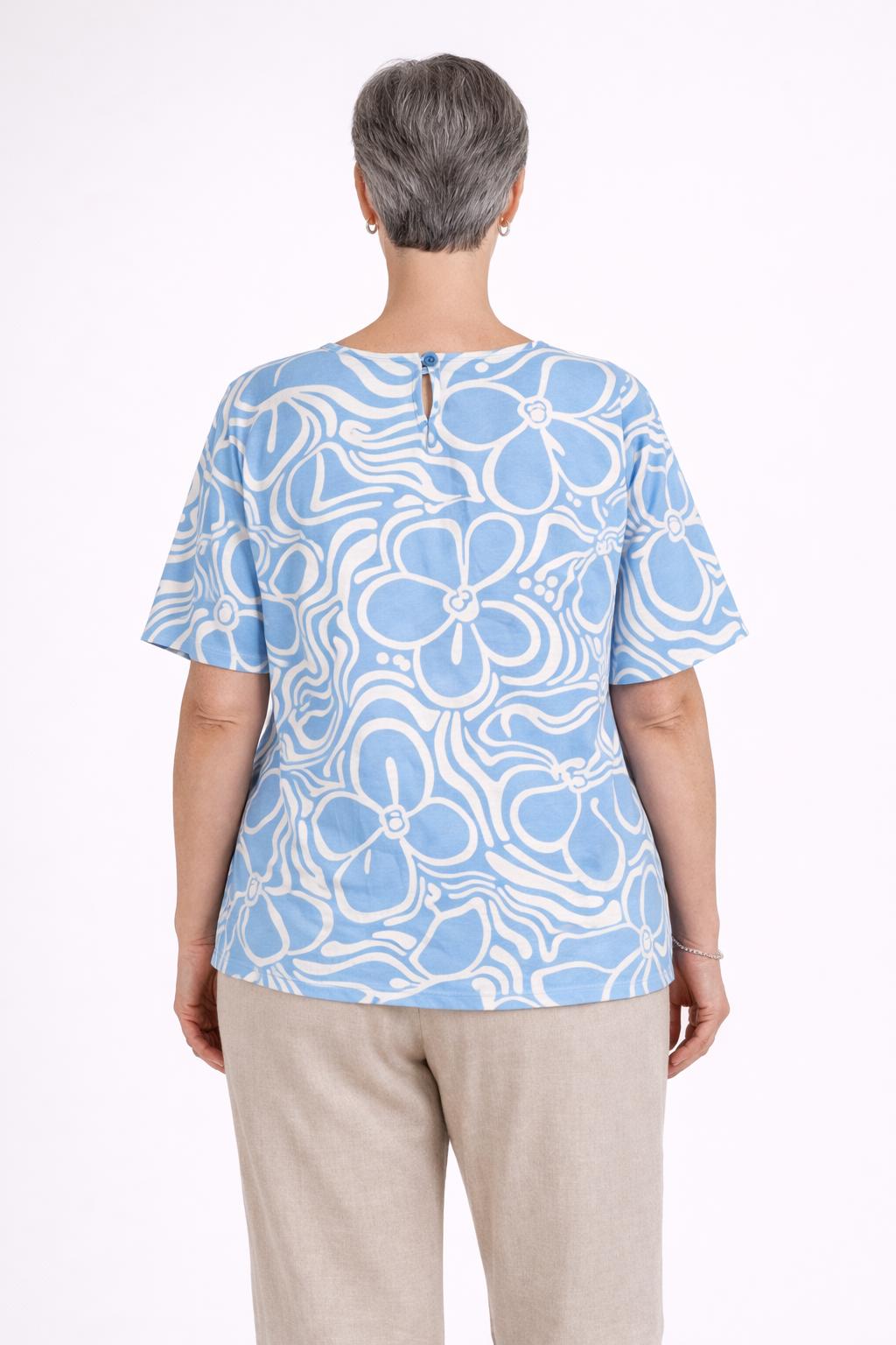 Blauw-witte bloemen top