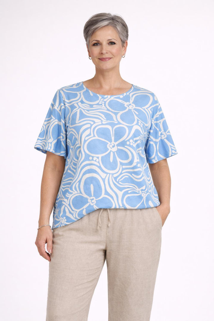 Blauw-witte bloemen top