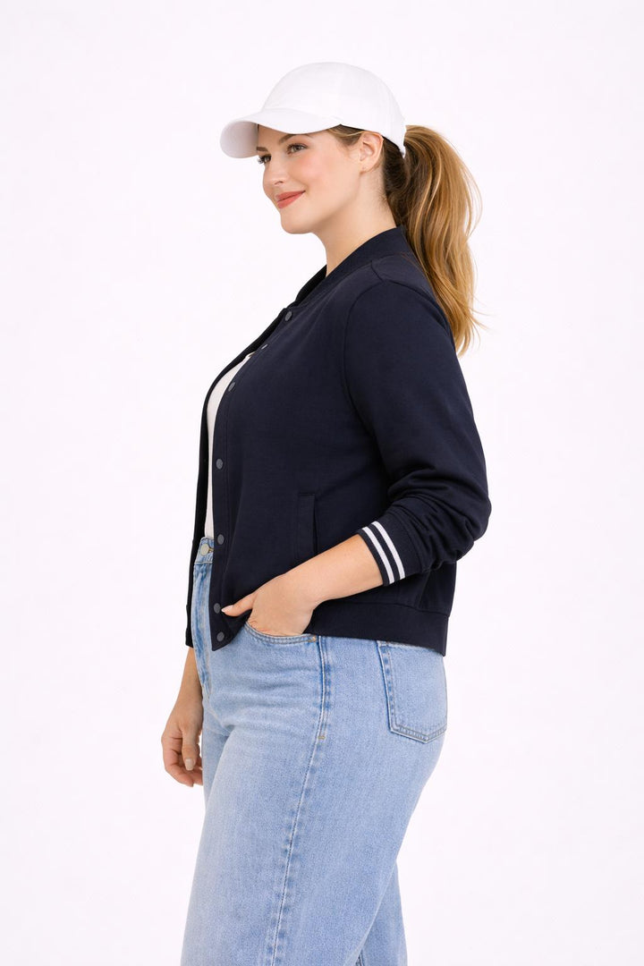 Donkerblauw bombervest met knopen