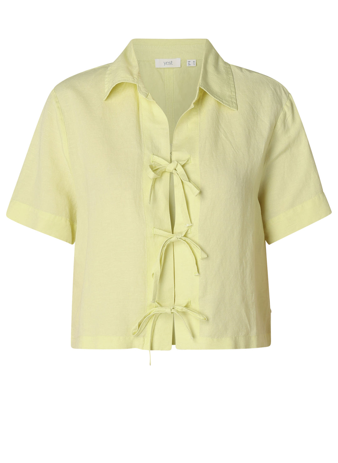 pastelgele blouse met striksluiting