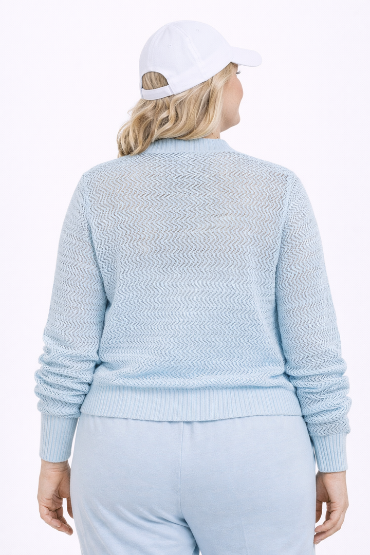 lichtblauwe gebreid bombervest