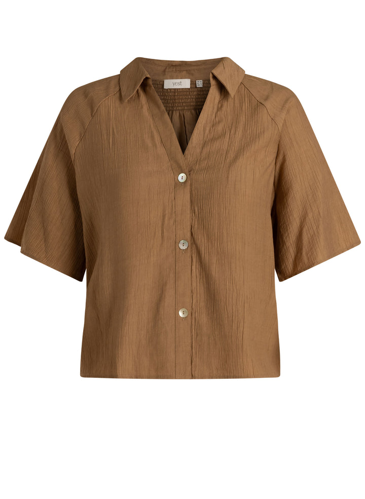 Camelkleurige Blouse Met Kreukeffect