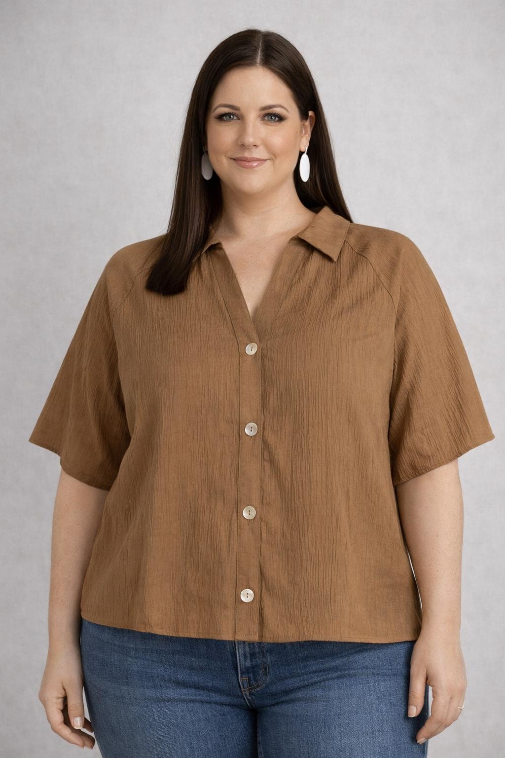 Camelkleurige Blouse Met Kreukeffect