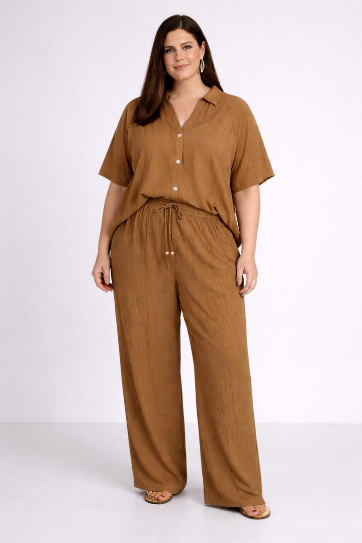 Luchtige Wijde Broek in Camel