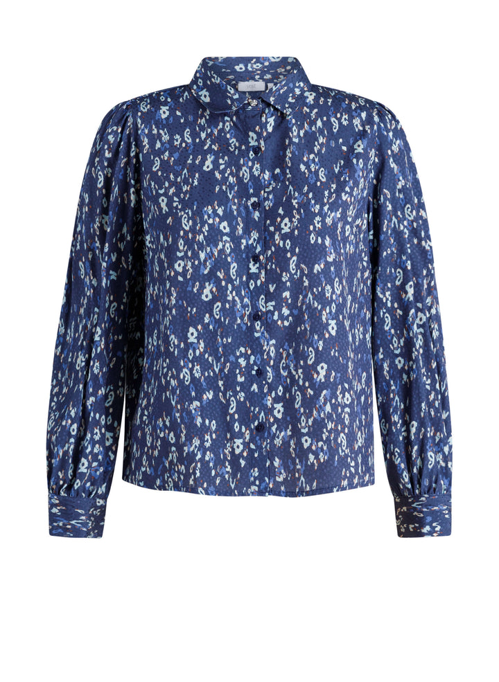 Donkerblauwe Blouse met Verfijnde Print