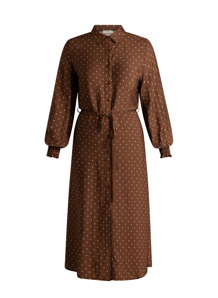 Bruine Polkadot Midi Jurk
