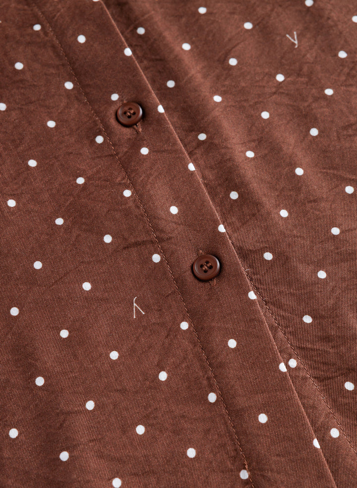 Bruine Polkadot Midi Jurk