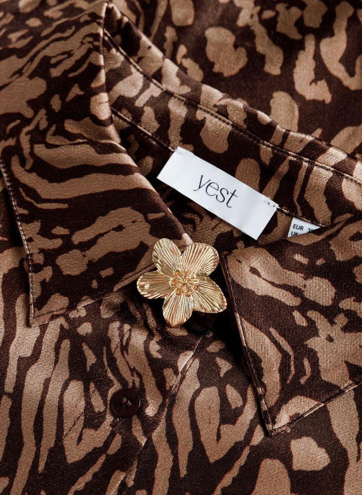 Bruine Blouse met Abstracte Print