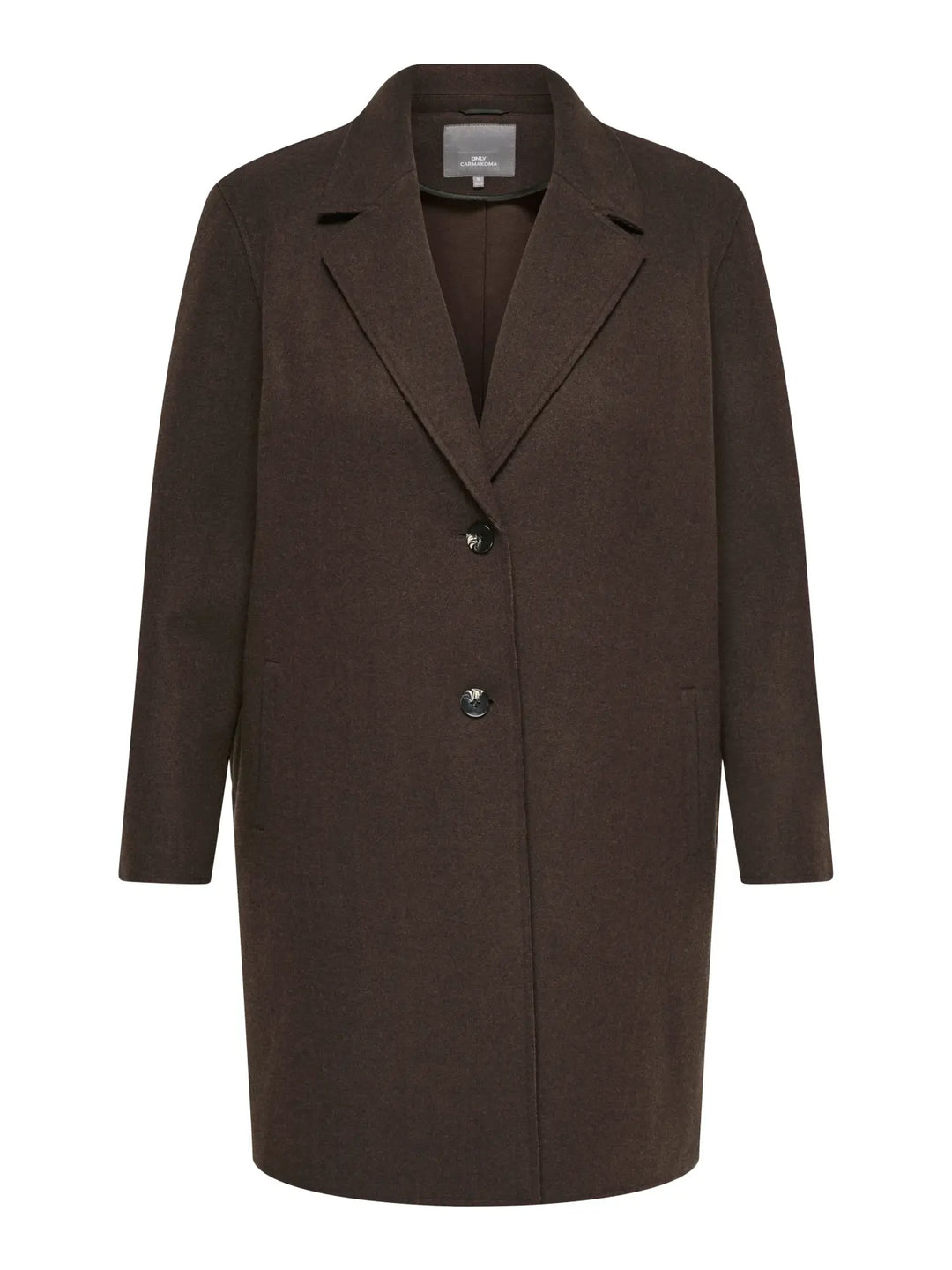 Bruine Lange Damesmantel met Revers