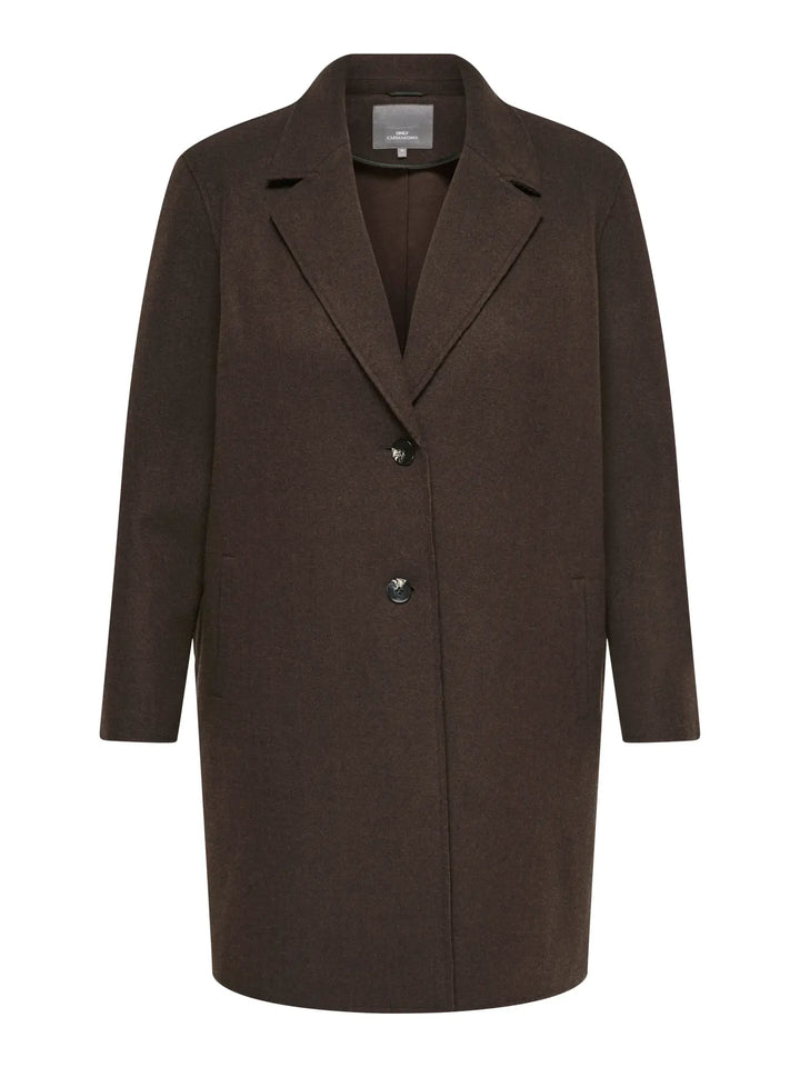 Bruine Lange Damesmantel met Revers