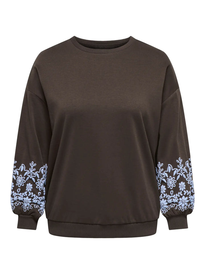 Bruine Sweater Met Bloemenmouwen