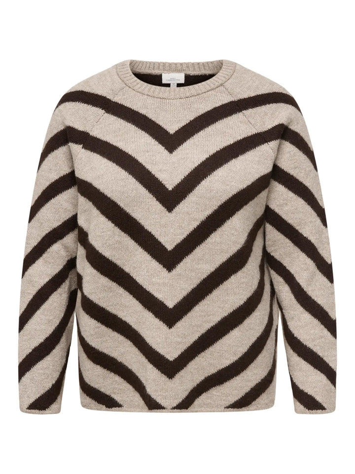 Beige Trui Met Chevronstrepen