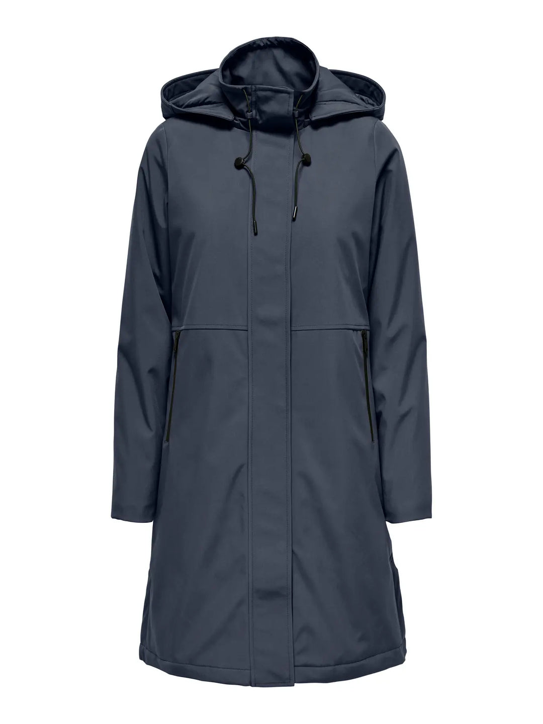 donkerblauwe winterjas met capuchon