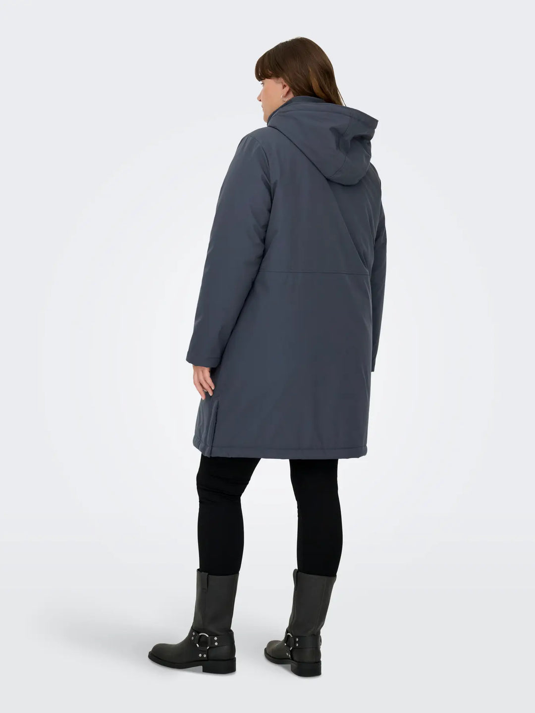 donkerblauwe winterjas met capuchon