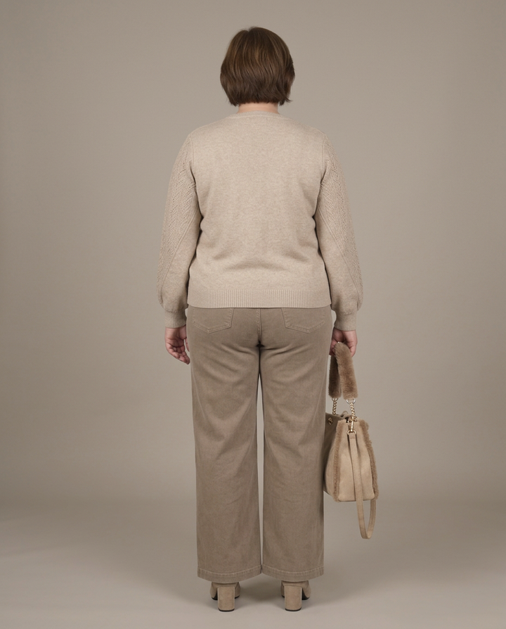 Beige Cardigan Met Structuurbreisel
