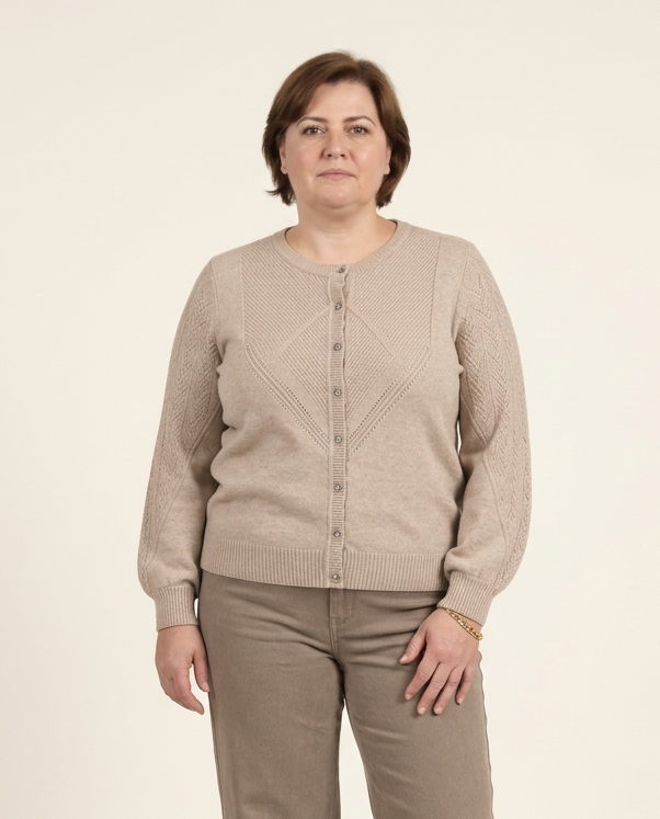 Beige Cardigan Met Structuurbreisel