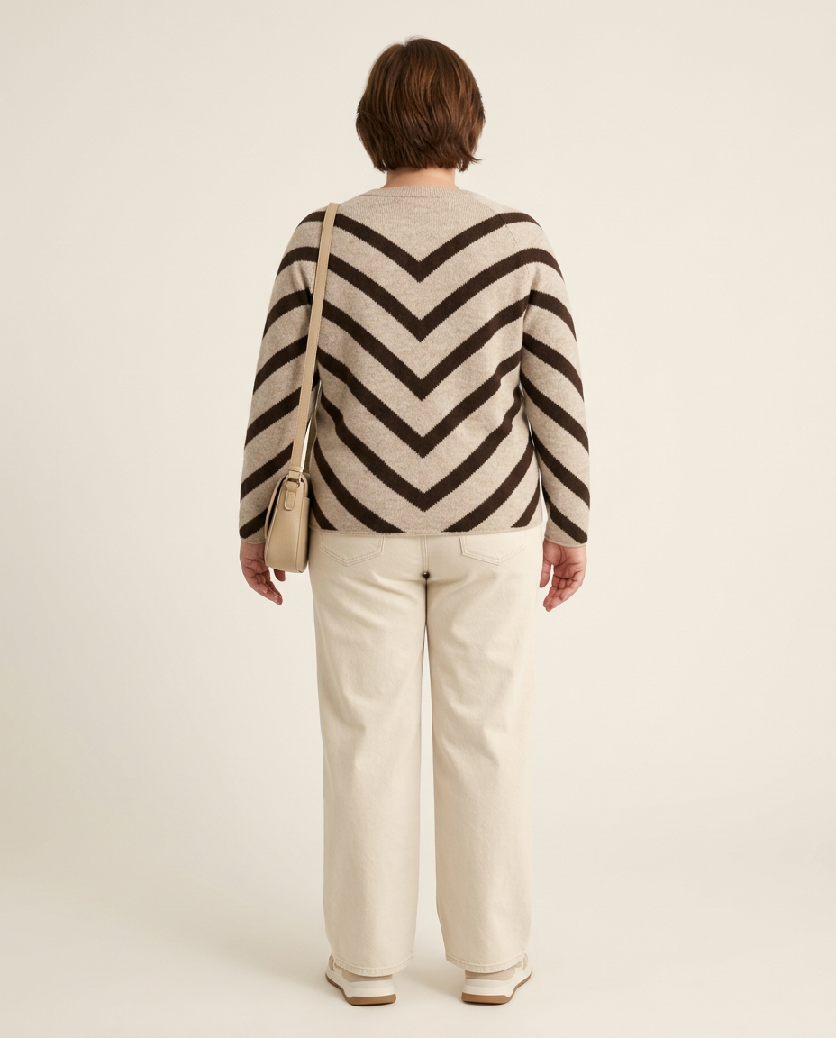 Beige Trui Met Chevronstrepen