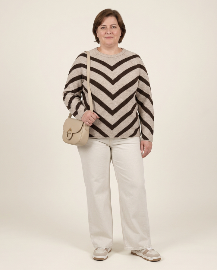 Beige Trui Met Chevronstrepen