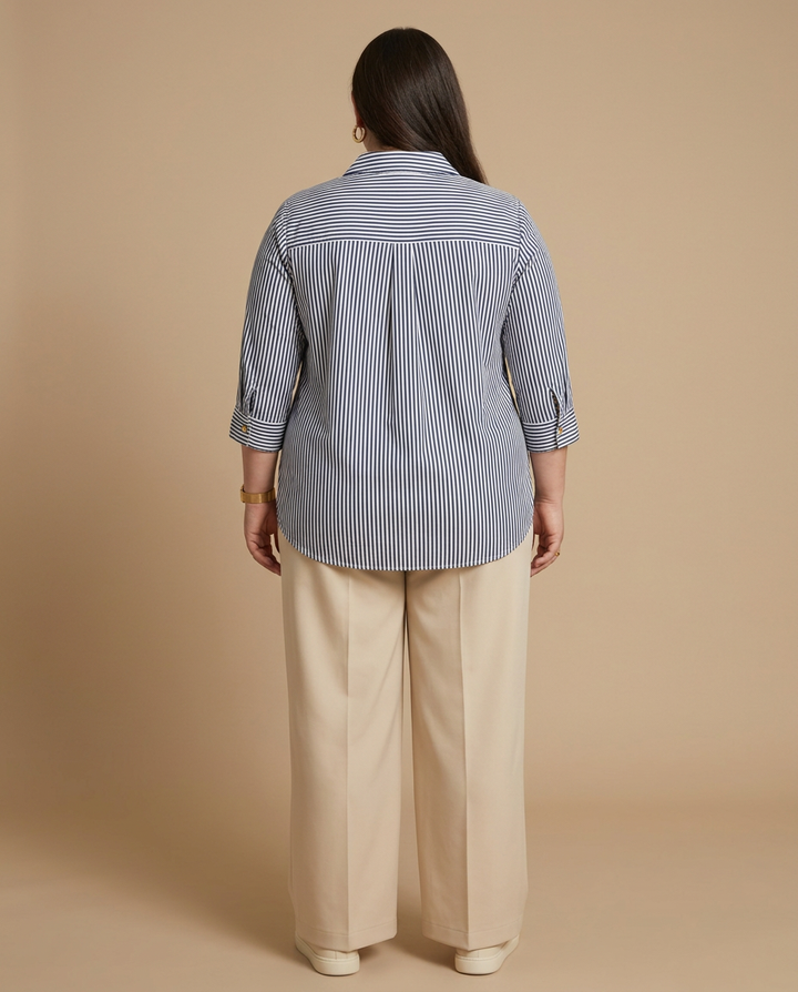 Blauwe Gestreepte Viscose Blouse