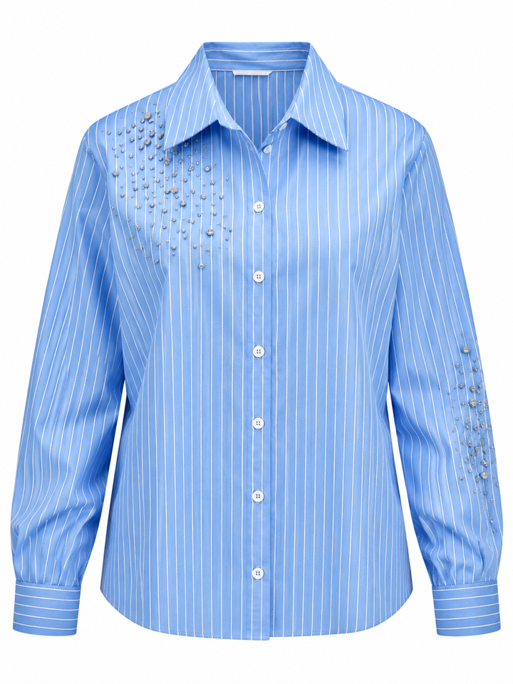 Blauwe Gestreepte Blouse met Strass