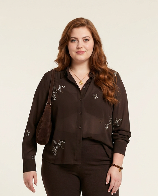 Donkerbruine Blouse met Pailletten