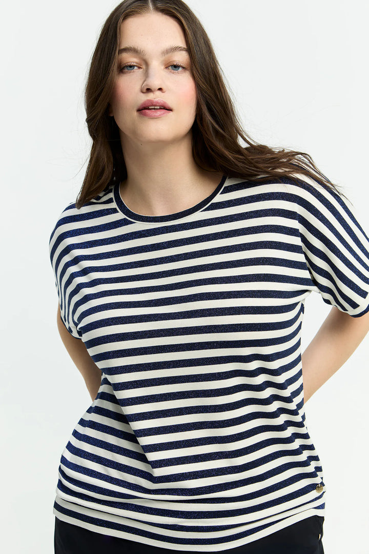 Gestreepte T-shirt Met Glansdraad In Navy